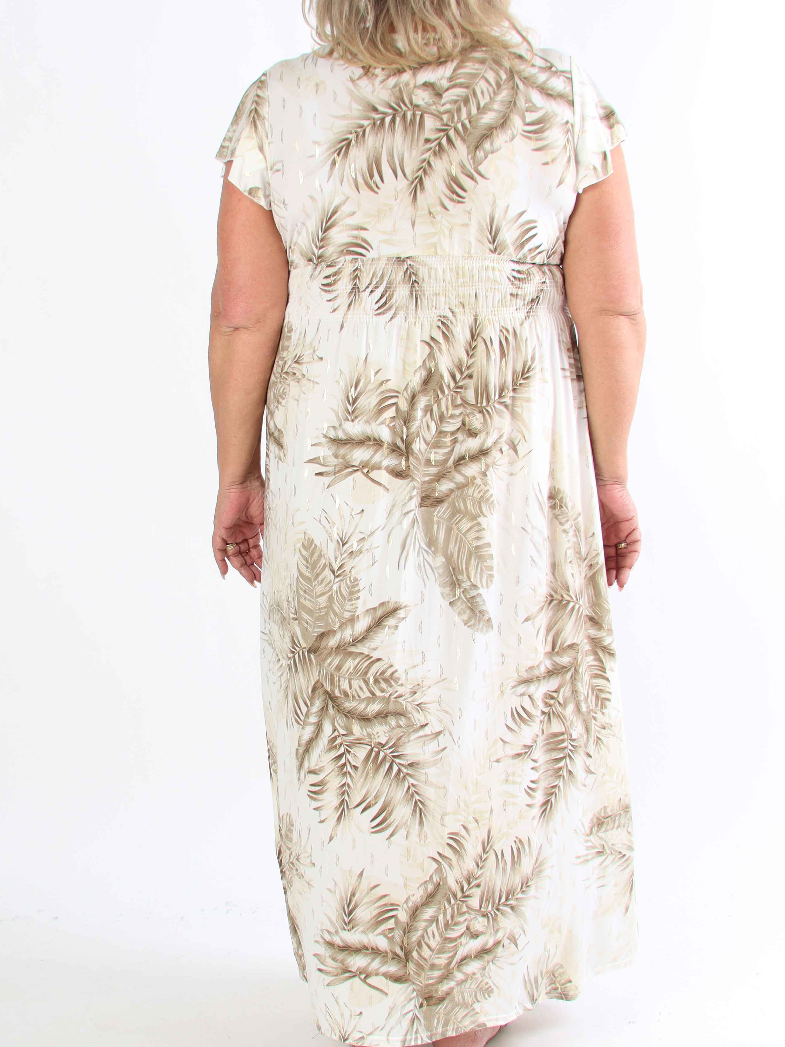 Palma - Plus size elastisk kjole med blade og flæseærmer